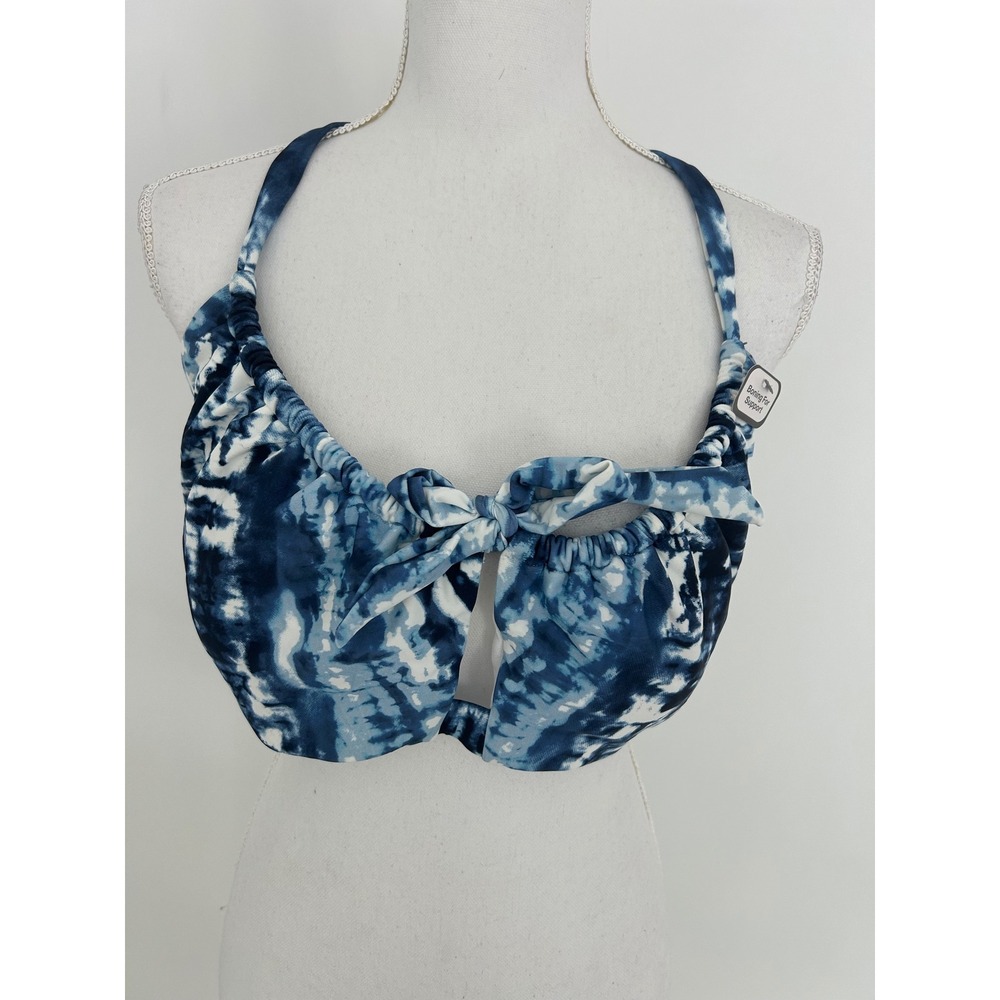 NWT Blue Tie Dye Tie Front Halter Bikini Top XL 16-18 Adjustable Staps